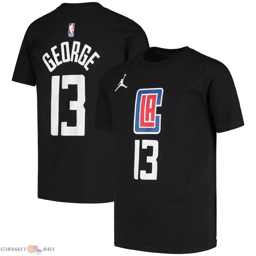 Youth LA Clippers Paul George Jordan Brand Black Statement Edition Name & Number T-Shirt