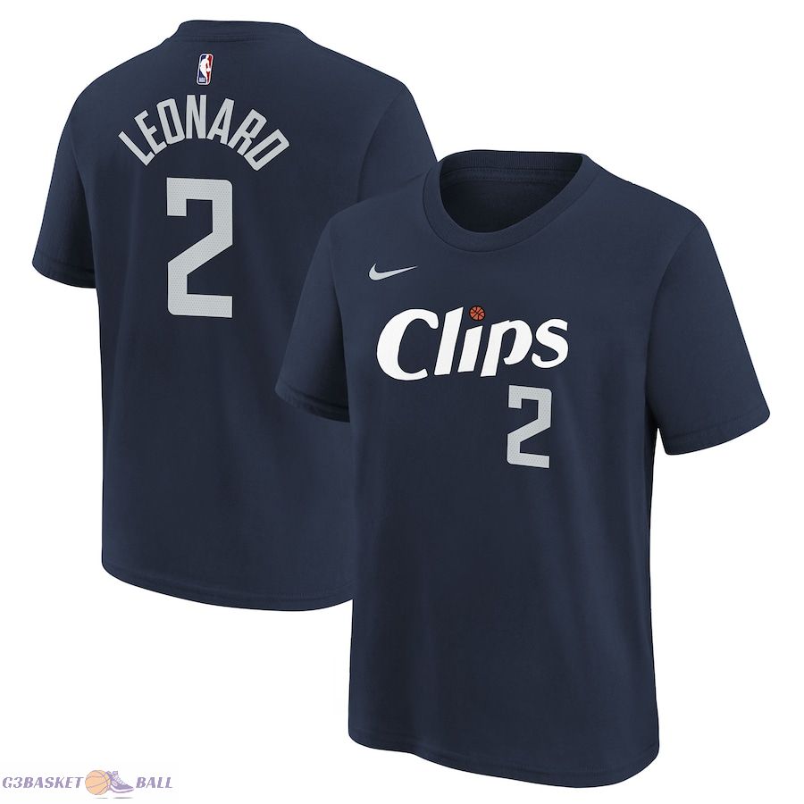 Youth LA Clippers Kawhi Leonard Navy 2023/24 City Edition Name & Number T-Shirt