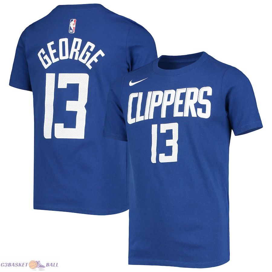 Youth LA Clippers Paul George Royal Logo Name & Number Performance T-Shirt