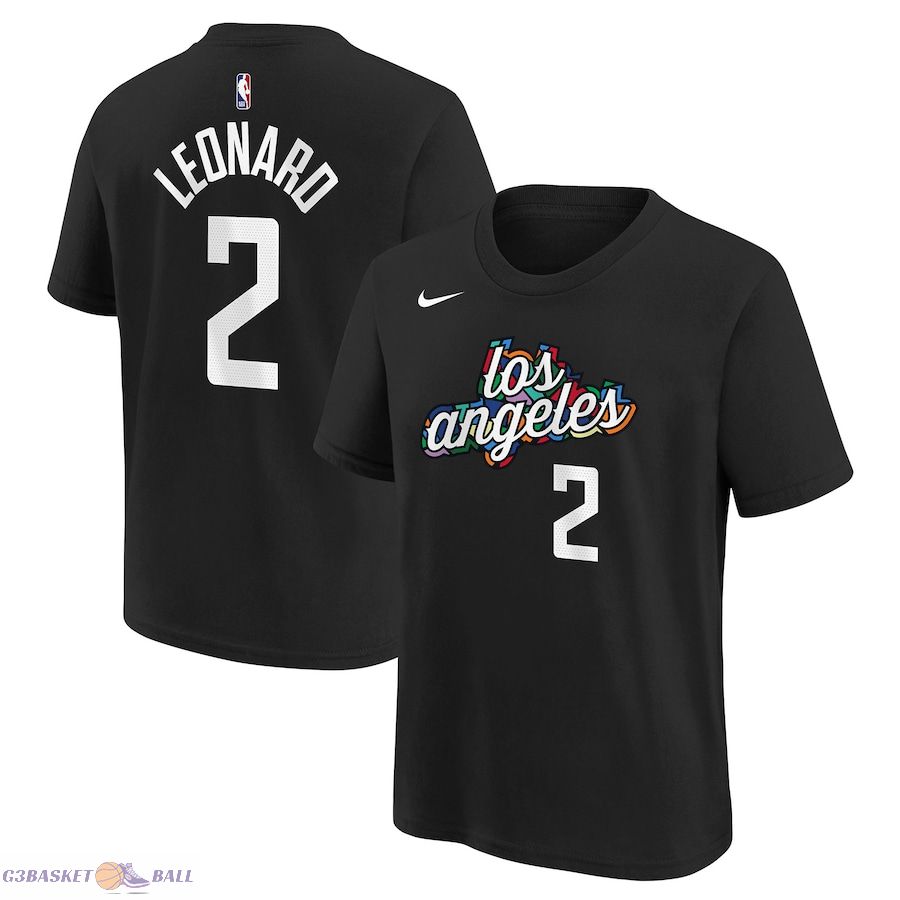 Youth LA Clippers Kawhi Leonard Black 2022/23 City Edition Name & Number T-Shirt