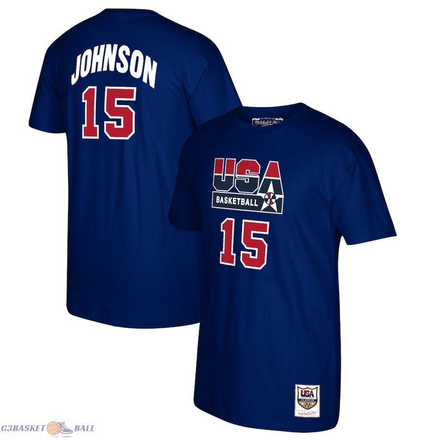 Men's USA Basketball Magic Johnson Mitchell & Ness Navy 1992 Dream Team Name & Number T-Shirt