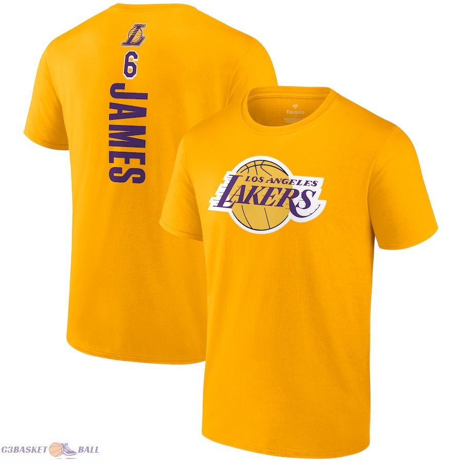 Men's Los Angeles Lakers LeBron James Fanatics Gold Playmaker Name & Number T-Shirt