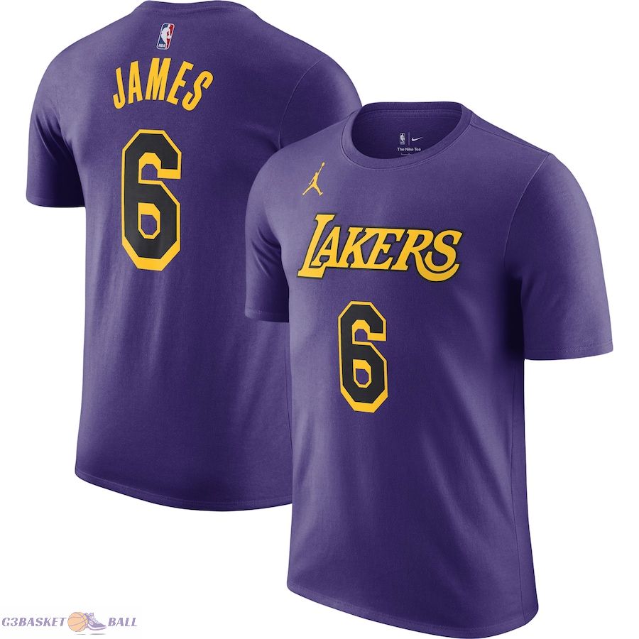 Men's Los Angeles Lakers LeBron James Jordan Brand Purple 2022/23 Statement Edition Name & Number T-Shirt