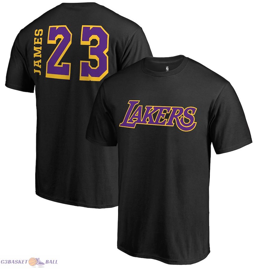 Men's Los Angeles Lakers LeBron James Black Sidesweep Name & Number T-Shirt