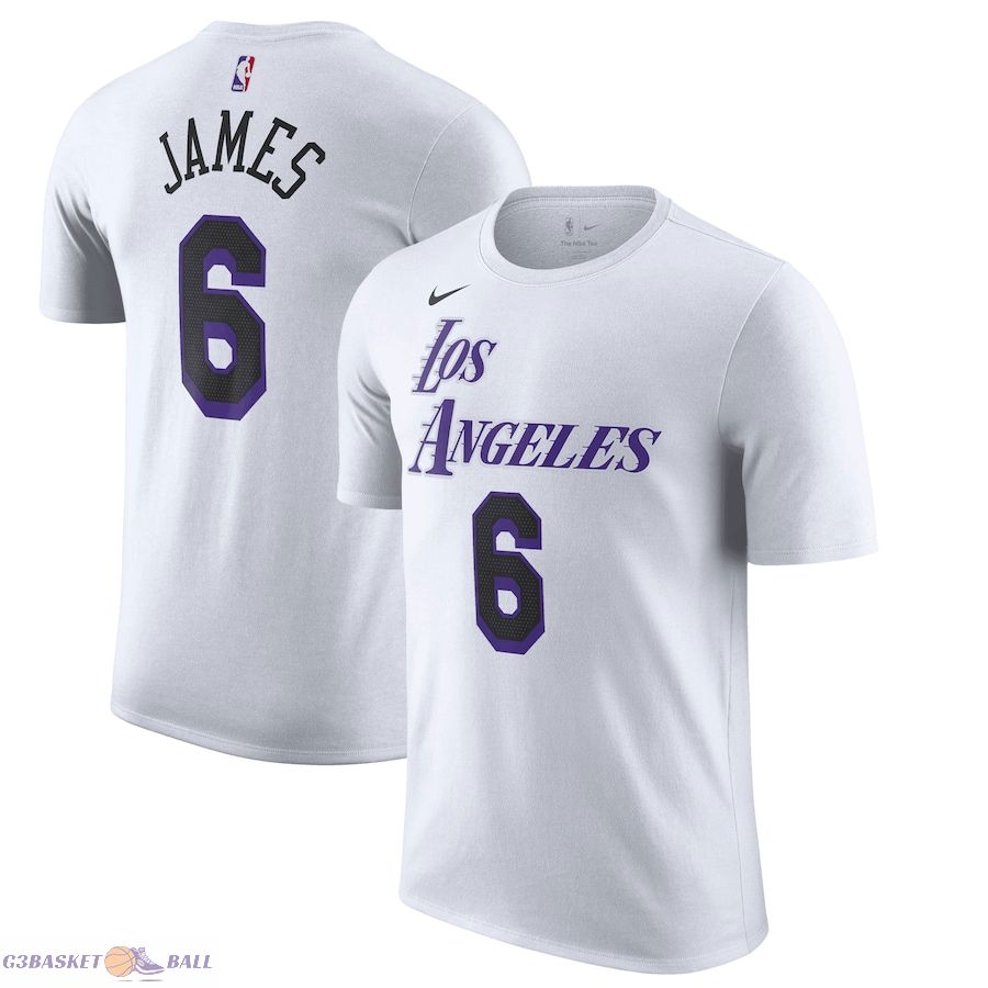 Men's Los Angeles Lakers LeBron James White 2022/23 City Edition Name & Number T-Shirt