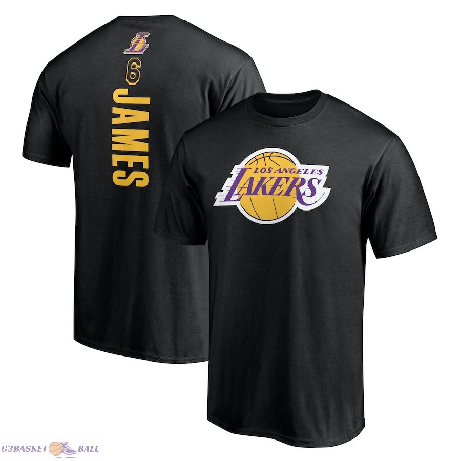 Men's Los Angeles Lakers LeBron James Black #6 Playmaker Name & Number T-Shirt