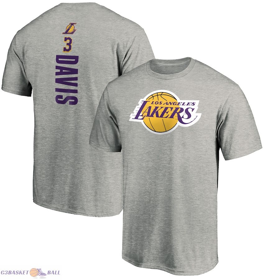 Men's Los Angeles Lakers Anthony Davis Heathered Gray Playmaker Name & Number Team T-Shirt