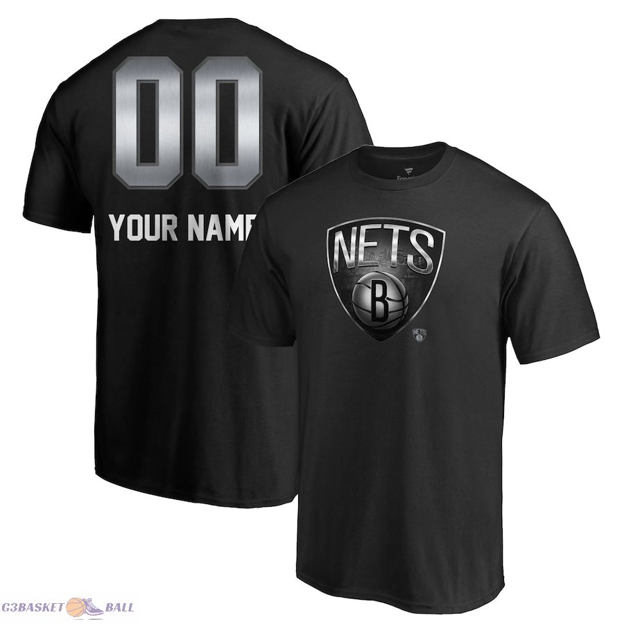 Men's Brooklyn Nets Black Midnight Mascot Personalized Name & Number T-Shirt