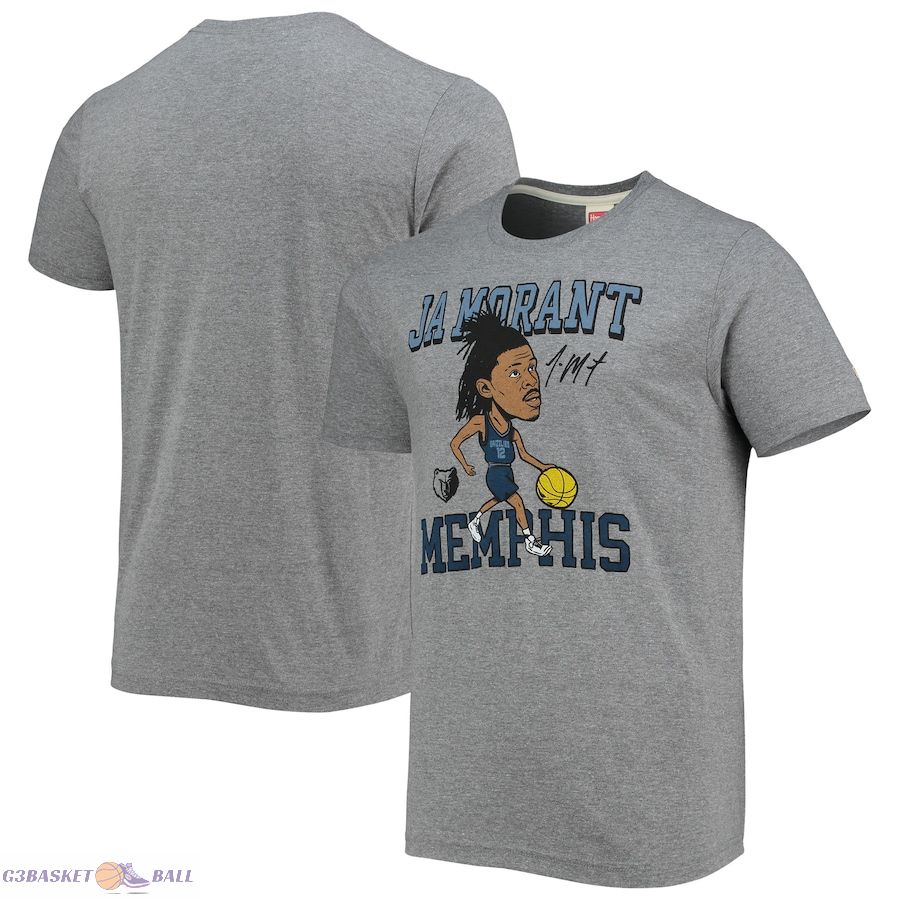 Men's Memphis Grizzlies Ja Morant Homage Heathered Gray Caricature Tri-Blend T-Shirt