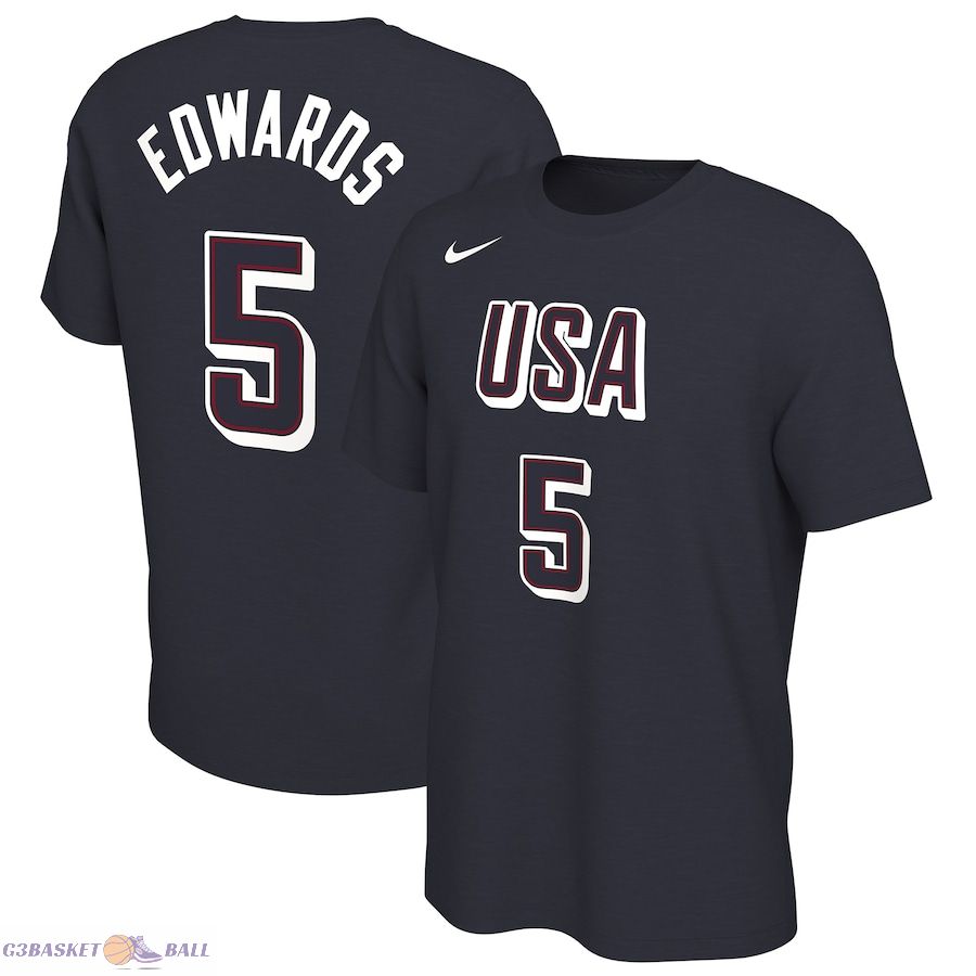 Men's USA Basketball Anthony Edwards Navy 2024 Summer Olympics Name & Number T-Shirt