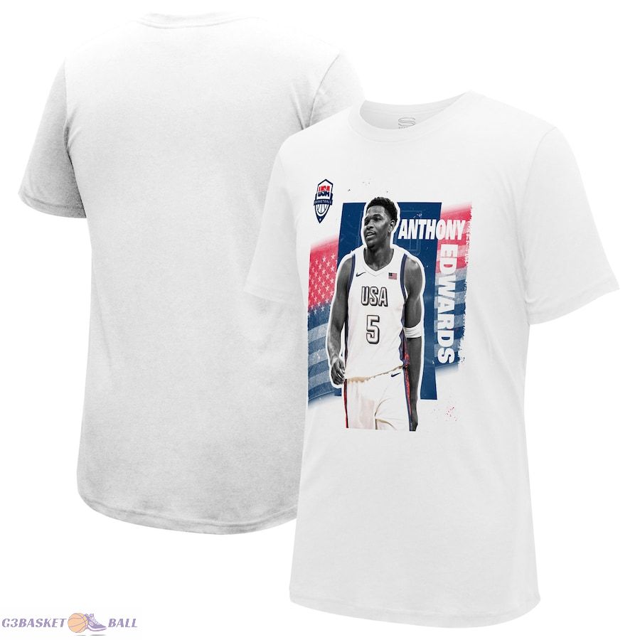 Unisex USA Basketball Anthony Edwards Stadium Essentials White 2024 Summer Olympics Player Cutout T-Shirt