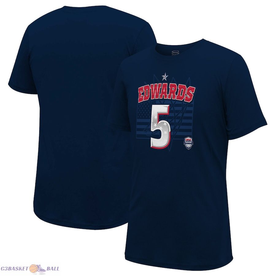 Unisex USA Basketball Anthony Edwards Stadium Essentials Navy 2024 Summer Olympics Runaway Player Name & Number T-Shirt