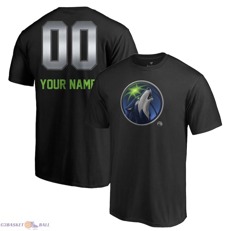 Men's Minnesota Timberwolves Black Midnight Mascot Personalized Name & Number T-Shirt