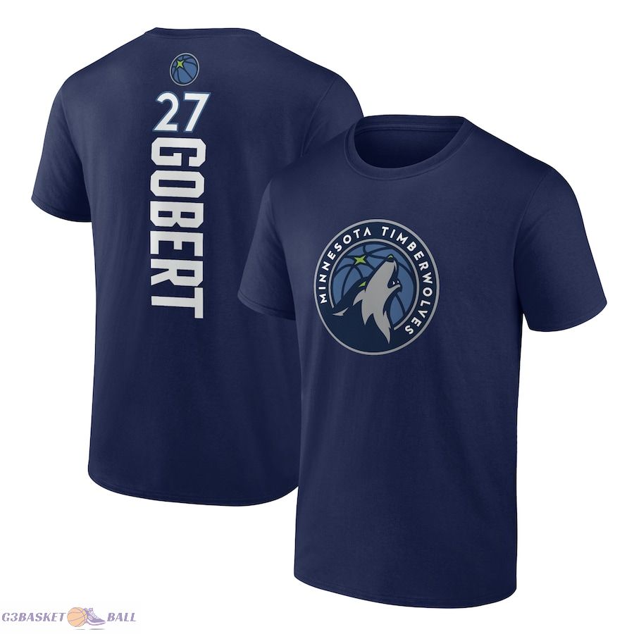 Men's Minnesota Timberwolves Rudy Gobert Navy Playmaker Team Name & Number T-Shirt