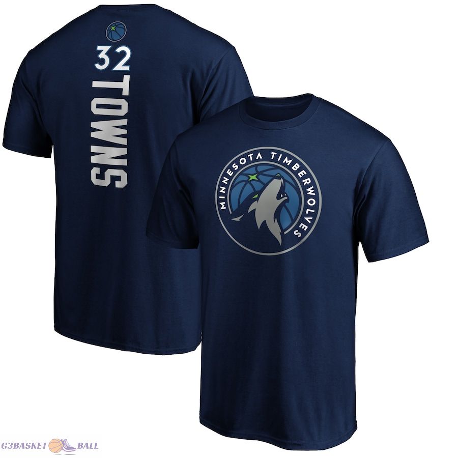 Men's Minnesota Timberwolves Karl-Anthony Towns Navy Playmaker Name & Number T-Shirt