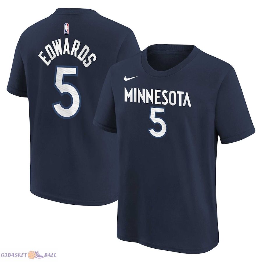 Youth Minnesota Timberwolves Anthony Edwards Navy Icon Name & Number T-Shirt