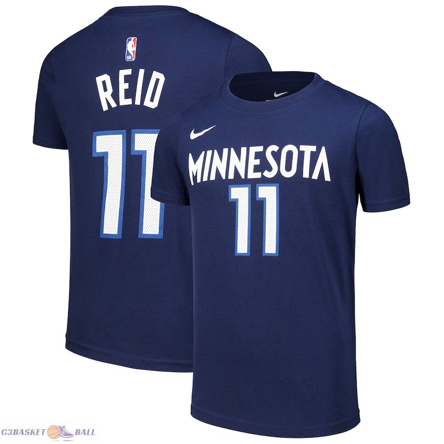 Youth Minnesota Timberwolves Naz Reid Navy Icon Edition Name & Number T-Shirt