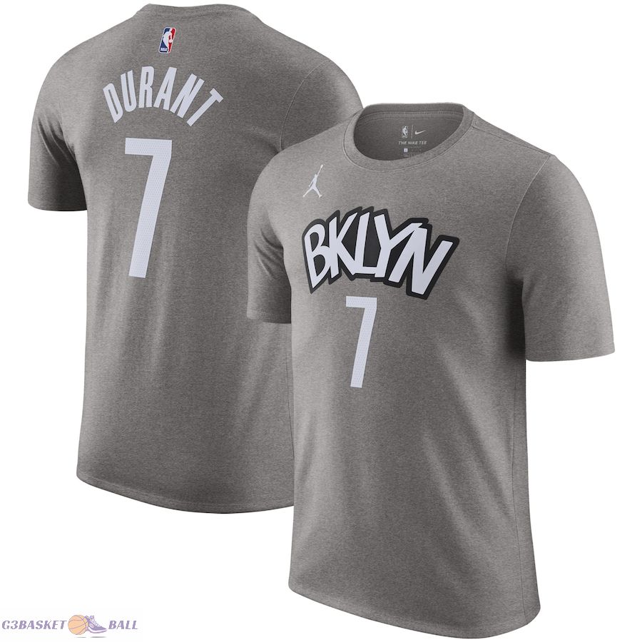 Men's Brooklyn Nets Jordan Brand Gray 2020/21 Kevin Durant Statement Name & Number T-Shirt