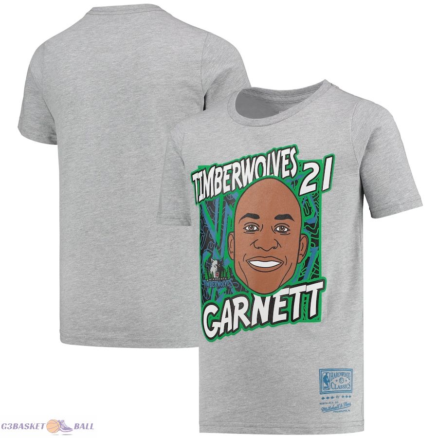 Youth Minnesota Timberwolves Kevin Garnett Mitchell & Ness Gray Hardwood Classics King of the Court Player T-Shirt