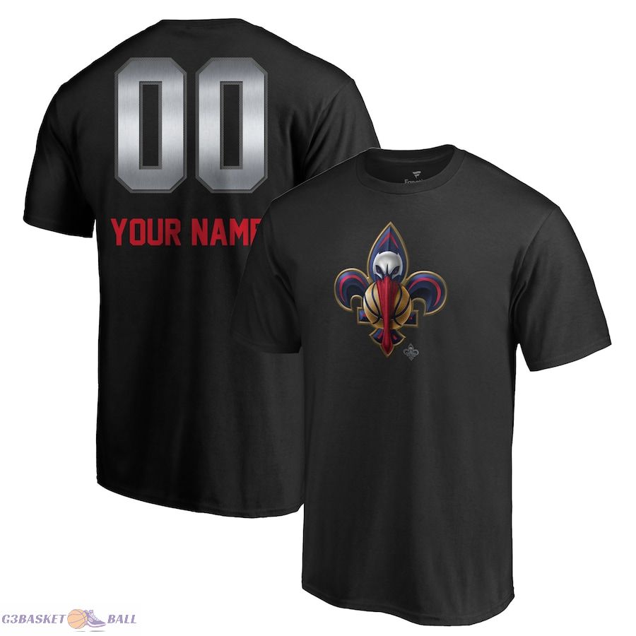 Men's New Orleans Pelicans Black Midnight Mascot Personalized Name & Number T-Shirt