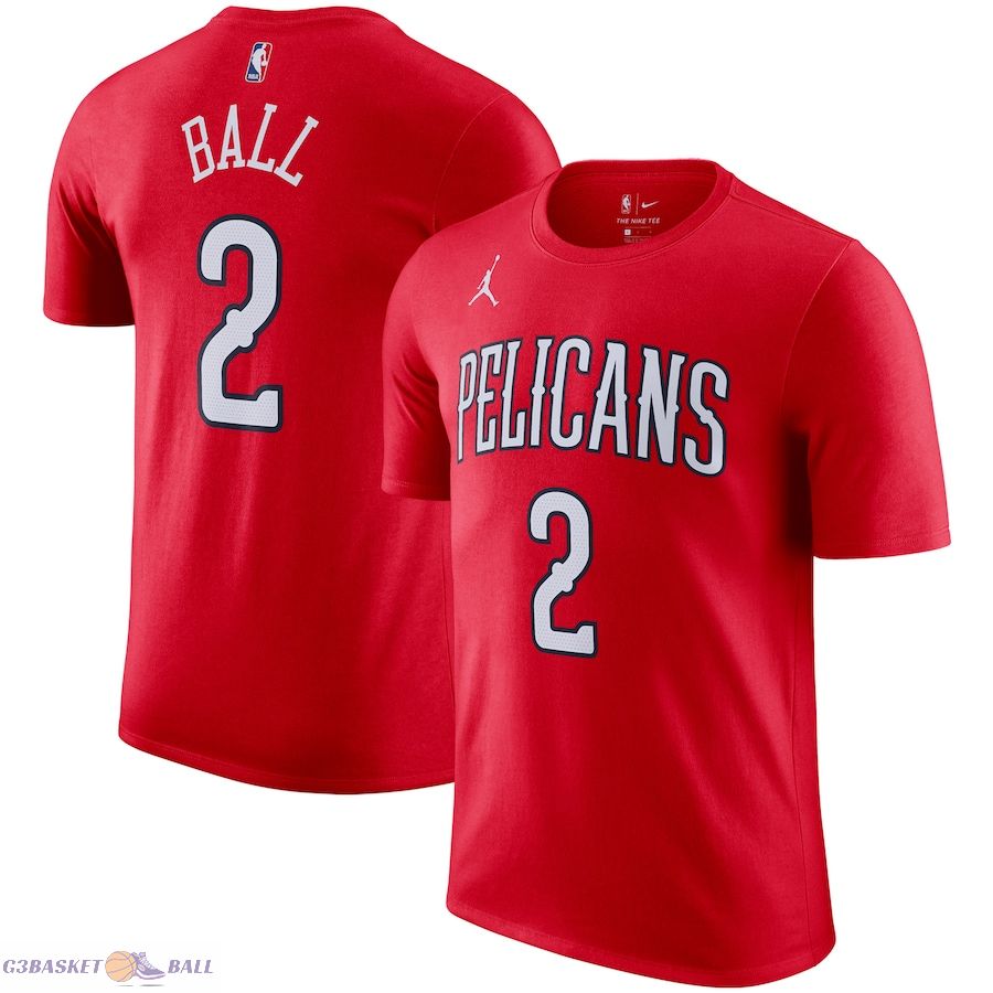 Men's New Orleans Pelicans Jordan Brand Red 2020/21 Lonzo Ball Statement Name & Number T-Shirt