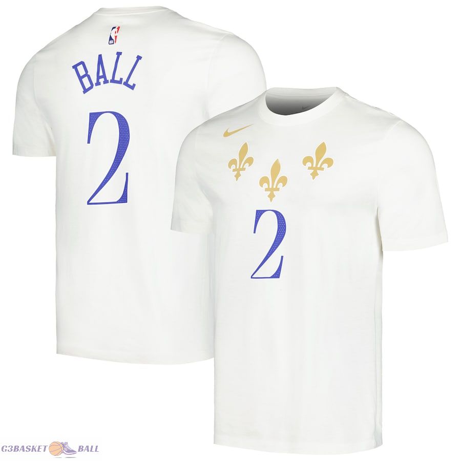 Men's New Orleans Pelicans Lonzo Ball White 2020/21 City Edition Name & Number T-Shirt