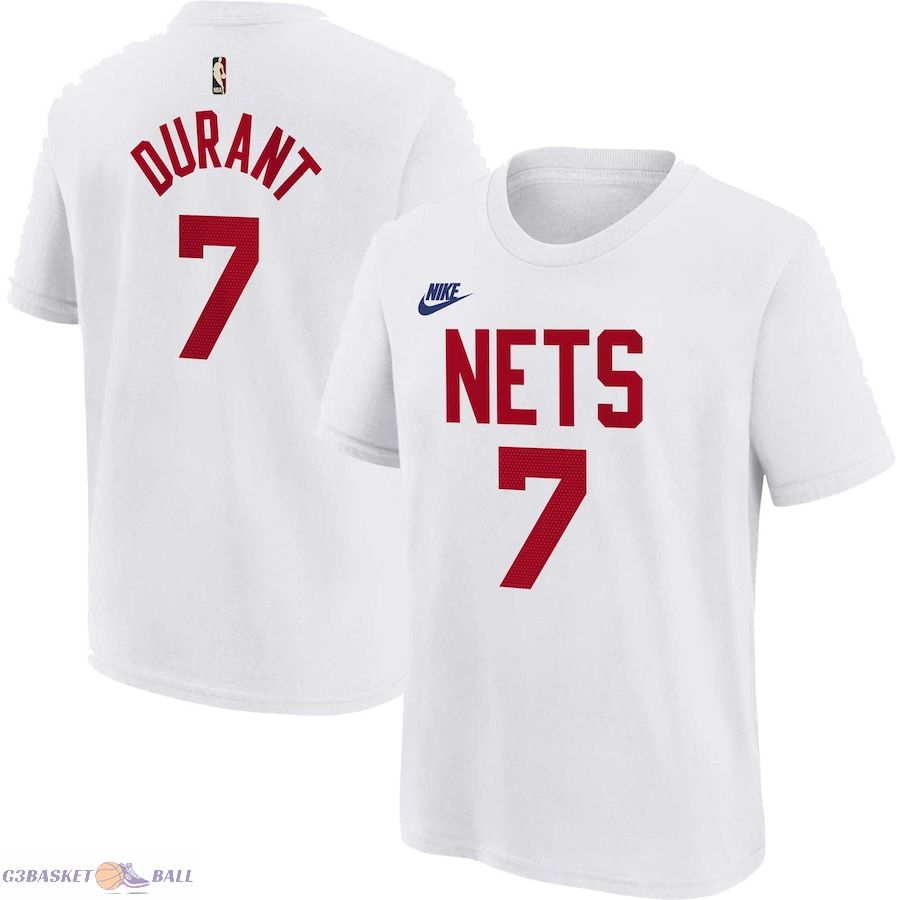 Youth Brooklyn Nets Kevin Durant White 2022/23 Classic Edition Name & Number T-Shirt