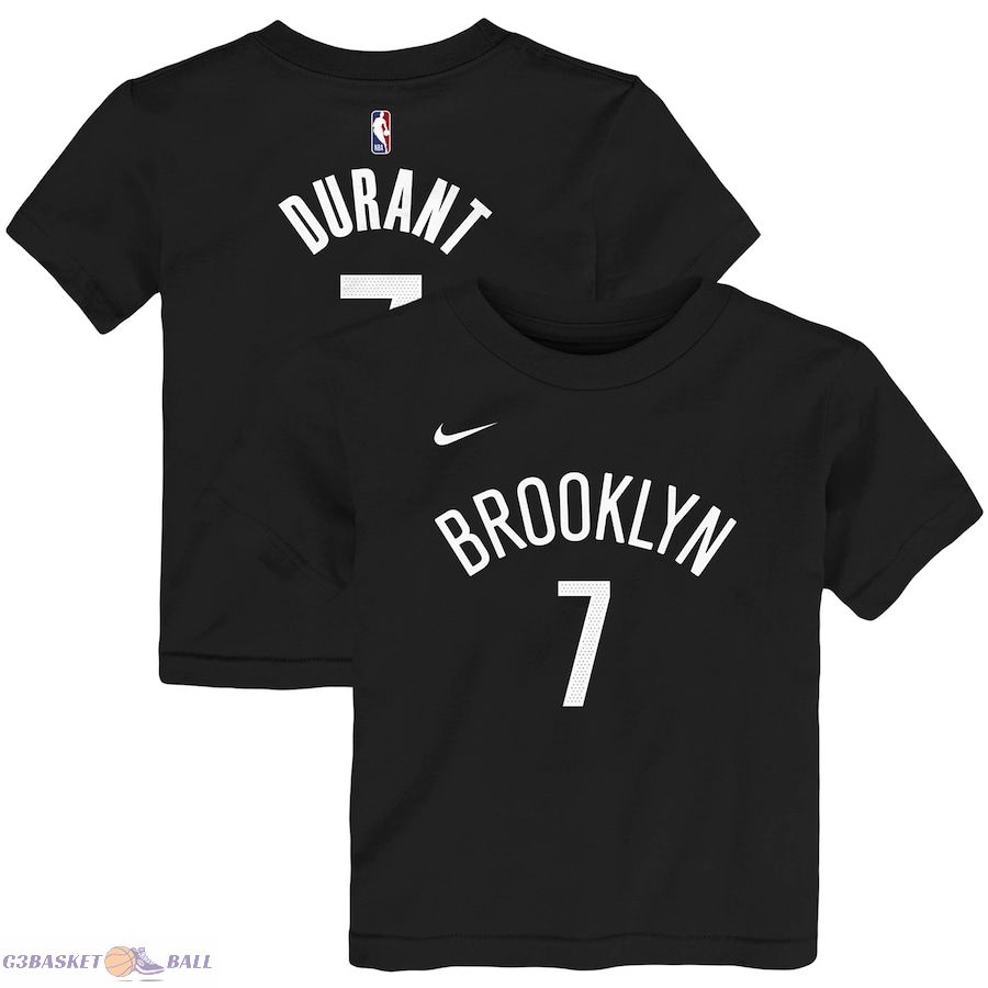 Toddler Brooklyn Nets Kevin Durant Black Logo Name & Number T-Shirt