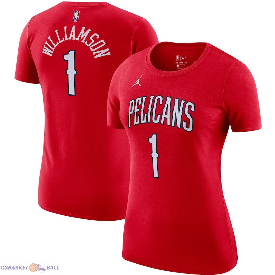 Women's New Orleans Pelicans Zion Williamson Jordan Brand Red Statement Edition Name & Number T-Shirt