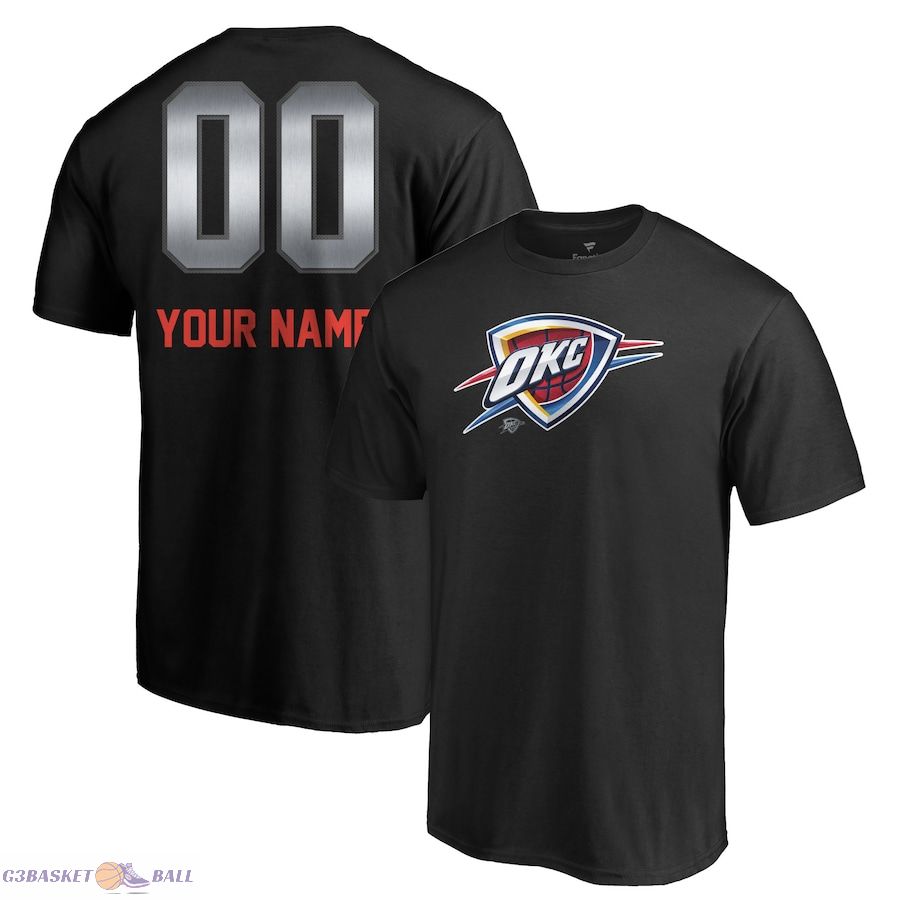 Men's Oklahoma City Thunder Black Midnight Mascot Personalized Name & Number T-Shirt