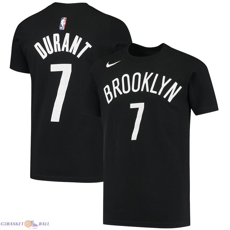 Youth Brooklyn Nets Kevin Durant Black Logo Name & Number Performance T-Shirt