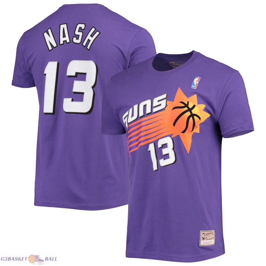 Men's Phoenix Suns Steve Nash Mitchell & Ness Purple Hardwood Classics Stitch Name & Number T-Shirt