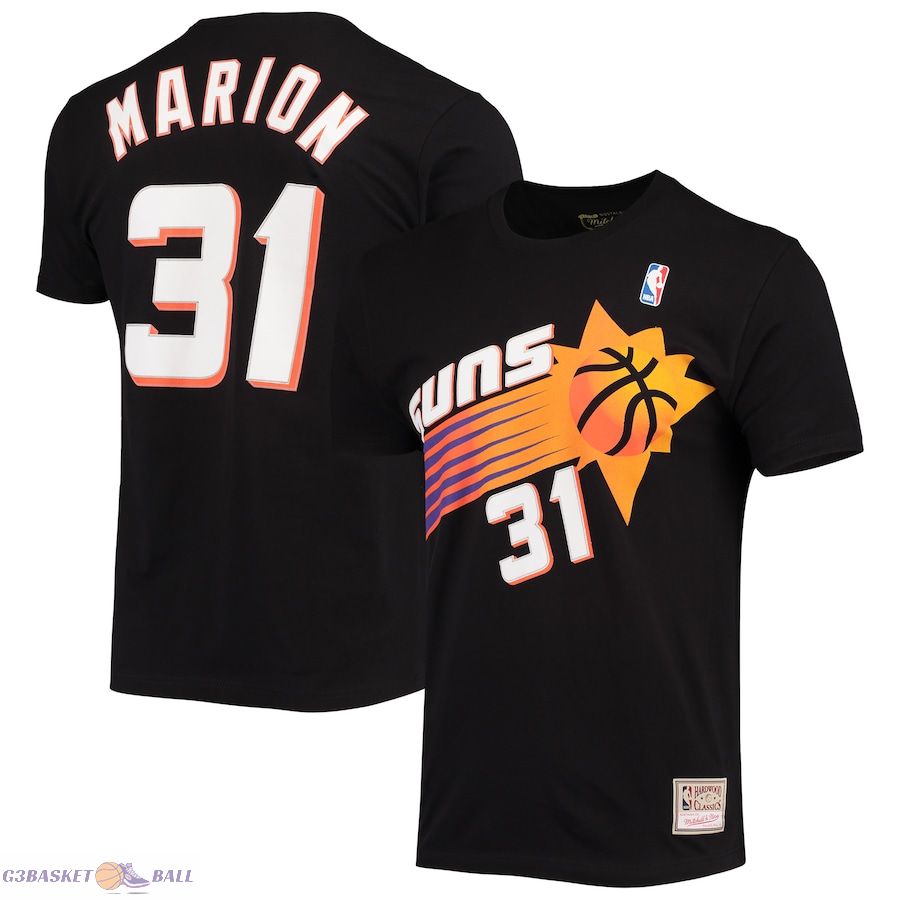 Men's Phoenix Suns Shawn Marion Mitchell & Ness Black Hardwood Classics Stitch Name & Number T-Shirt