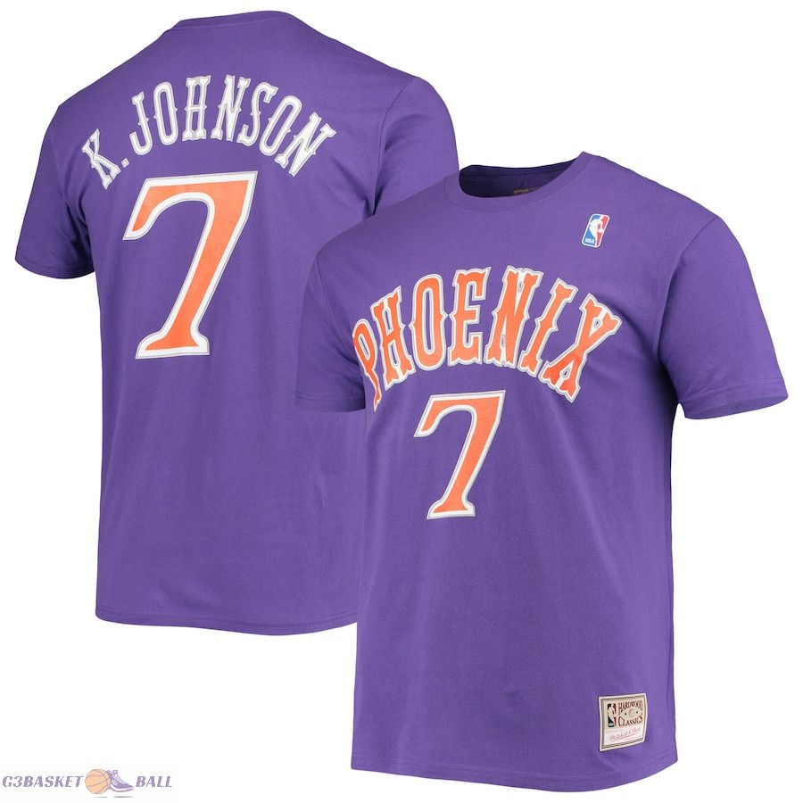 Men's Phoenix Suns Kevin Johnson Mitchell & Ness Purple Hardwood Classics Stitch Name & Number T-Shirt