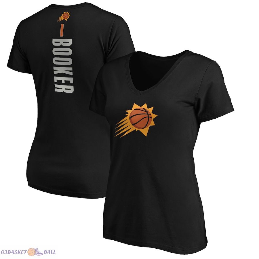 Women's Phoenix Suns Devin Booker Black Playmaker Name & Number T-Shirt