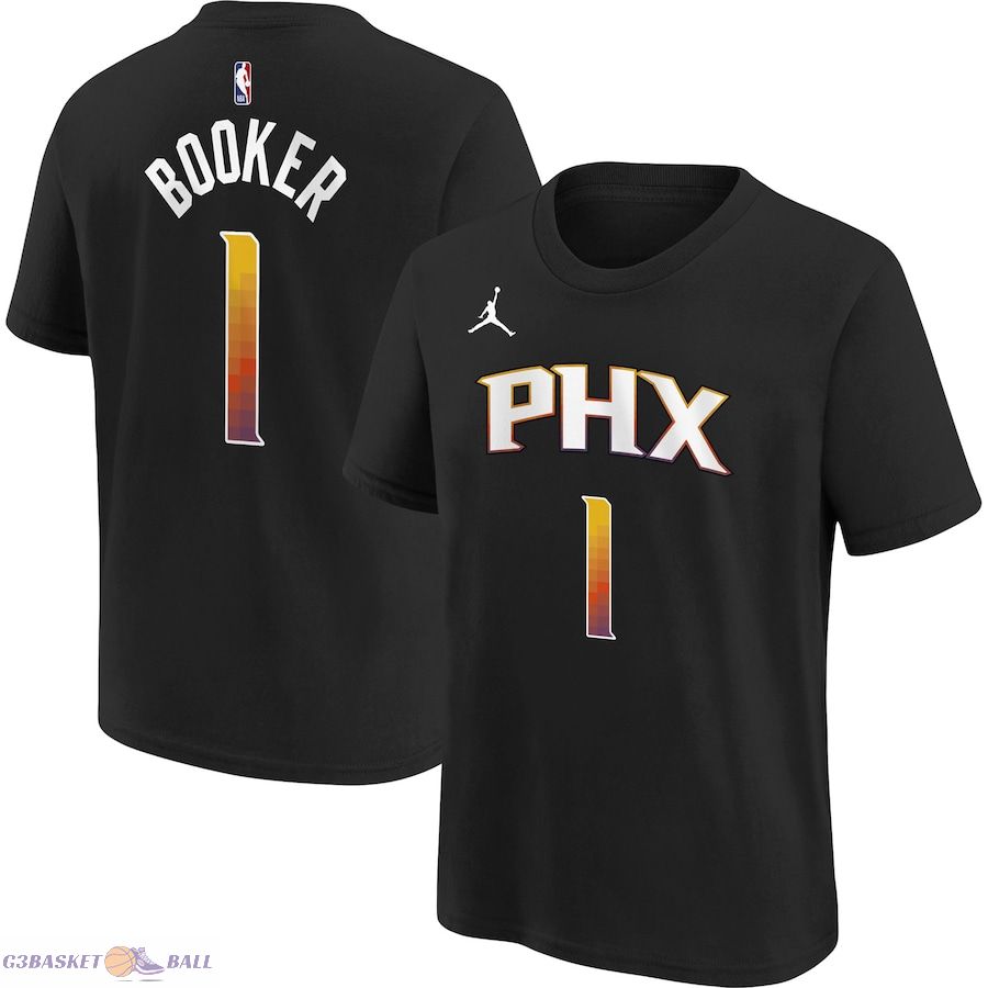 Youth Phoenix Suns Devin Booker Jordan Brand Black Statement Edition Name & Number Player T-Shirt