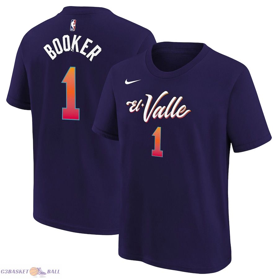 Youth Phoenix Suns Devin Booker Purple 2023/24 City Edition Name & Number T-Shirt