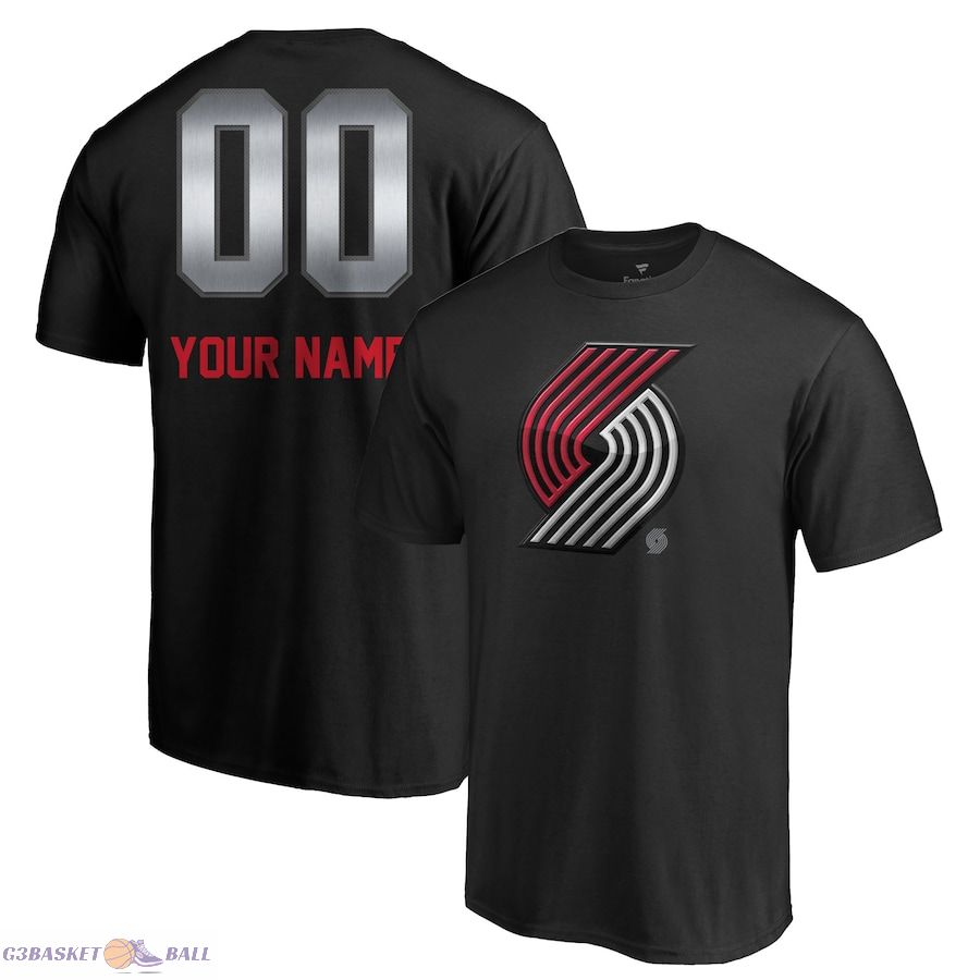 Men's Portland Trail Blazers Black Midnight Mascot Personalized Name & Number T-Shirt