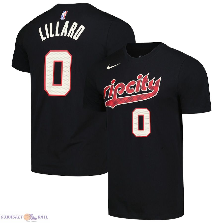 Men's Portland Trail Blazers Damian Lillard Black 2023/24 City Edition Name & Number T-Shirt