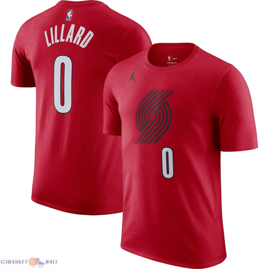 Men's Portland Trail Blazers Damian Lillard Jordan Brand Red 2022/23 Statement Edition Name & Number T-Shirt