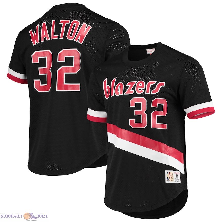 Men's Portland Trail Blazers Bill Walton Mitchell & Ness Black 1976 Mesh Name & Number T-Shirt