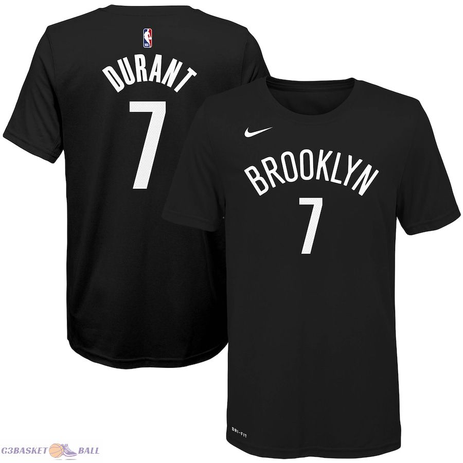 Youth Brooklyn Nets Kevin Durant Black Icon Edition Name & Number Performance T-Shirt