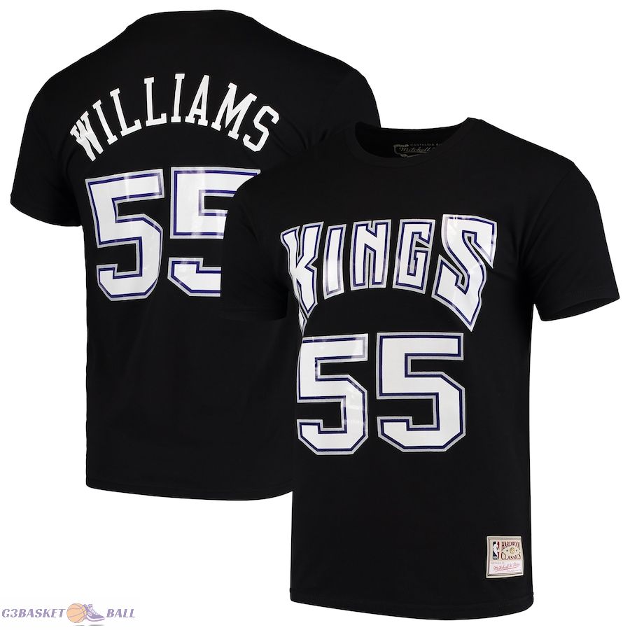 Men's Sacramento Kings Jason Williams Mitchell & Ness Black Hardwood Classics Team Name & Number T-Shirt