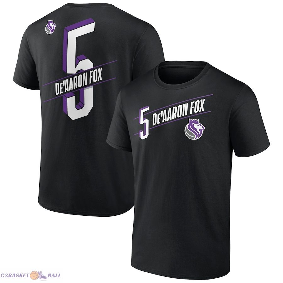 Men's Sacramento Kings De'Aaron Fox Black Full-Court Press Name & Number T-Shirt