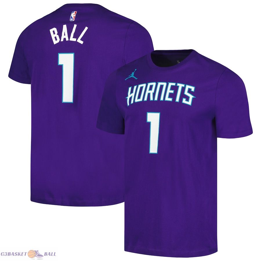 Men's Charlotte Hornets LaMelo Ball Jordan Brand Purple 2022/23 Statement Edition Name & Number T-Shirt