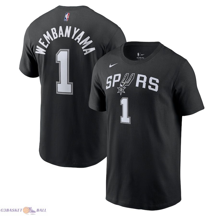 Men's San Antonio Spurs Victor Wembanyama Black Icon 2022/23 Name & Number T-Shirt