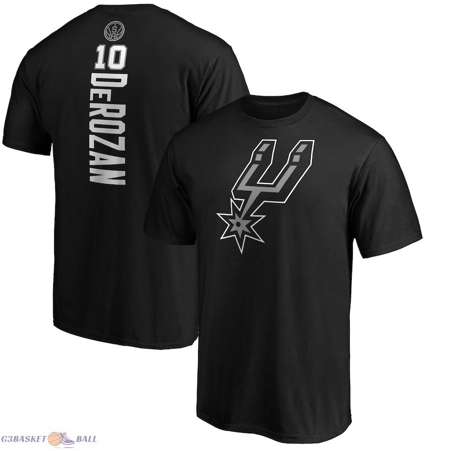 Men's San Antonio Spurs DeMar DeRozan Fanatics Black Playmaker Name & Number Team Logo T-Shirt