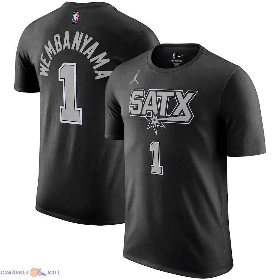 Men's San Antonio Spurs Victor Wembanyama Jordan Brand Black 2022/23 Statement Edition Name & Number T-Shirt