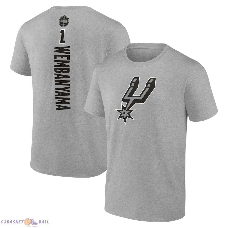 Men's San Antonio Spurs Victor Wembanyama Heather Gray Playmaker Name & Number T-Shirt