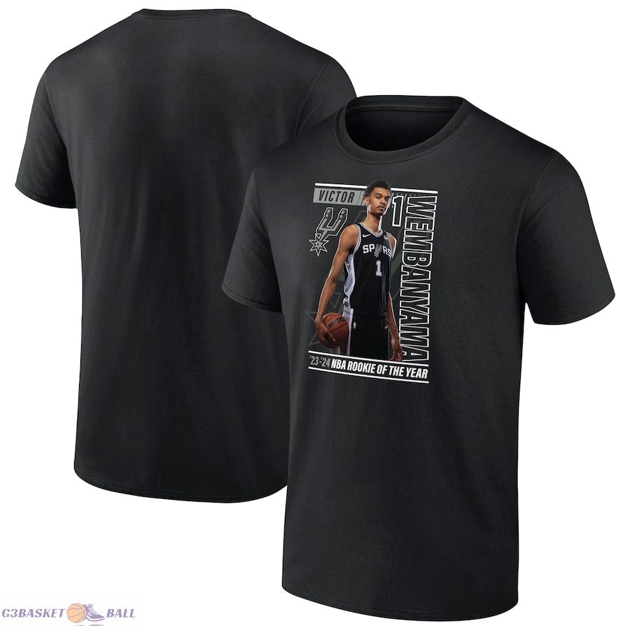 Men's San Antonio Spurs Victor Wembanyama Black 2024 NBA Rookie of the Year Perimeter Shooting T-Shirt